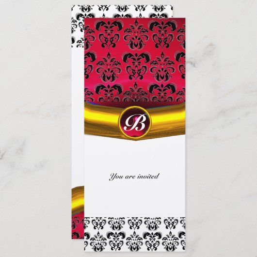 DAMASK GEM STONE MONOGRAM Goldbordeon Einladung (Vorne/Hinten)