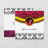 DAMASK GEM STONE MONOGRAM Goldbordeon Einladung (Vorne/Hinten)