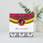 DAMASK GEM STONE MONOGRAM Goldbordeon Einladung (Stehend Vorderseite)