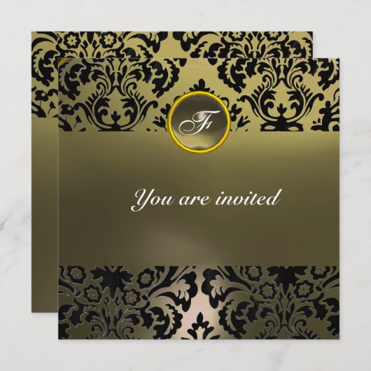 DAMASK GEM STONE MONOGRAM grau Einladung (Vorne/Hinten)