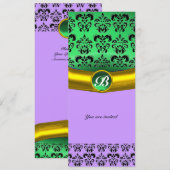 DAMASK GEM STONE MONOGRAM grün, violett, rosa Einladung (Vorne/Hinten)
