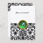 DAMASK GEM STONE MONOGRAM Jade Green Filz uAwg Einladung (Vorne/Hinten)