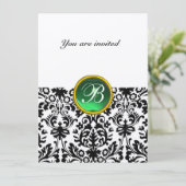DAMASK GEM STONE MONOGRAM Jade grün gesprenkelt Einladung (Stehend Vorderseite)