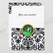 DAMASK GEM STONE MONOGRAM Jade grün gesprenkelt Einladung (Vorne/Hinten)