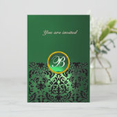 DAMASK GEM STONE MONOGRAM Jadegrün Einladung (Stehend Vorderseite)