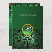 DAMASK GEM STONE MONOGRAM Jadegrün Einladung (Vorne/Hinten)
