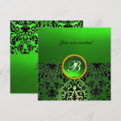 DAMASK GEM STONE MONOGRAM Jadegrün Einladung (Vorne/Hinten)