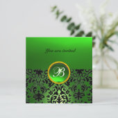 DAMASK GEM STONE MONOGRAM Jadegrün Einladung (Stehend Vorderseite)