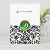 DAMASK GEM STONE MONOGRAM Jadegrün weiß Einladung (Stehend Vorderseite)