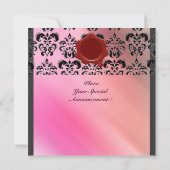 DAMASK GEM STONE MONOGRAM lila rosa Seidenschwarz Einladung (Rückseite)