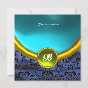 DAMASK GEM STONE MONOGRAM lila Seide blau Einladung