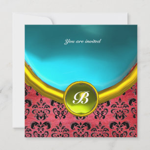 DAMASK GEM STONE MONOGRAM lila Seide blau Einladung
