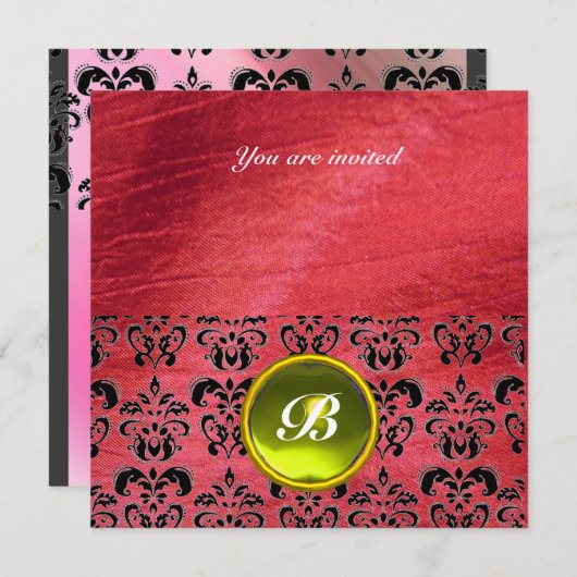 DAMASK GEM STONE MONOGRAM lila Seide Einladung (Vorne/Hinten)