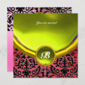DAMASK GEM STONE MONOGRAM lila Seidengelb Einladung (Vorne/Hinten)