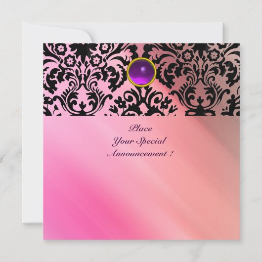 DAMASK GEM STONE MONOGRAM lila Seidengelb Einladung (Rückseite)