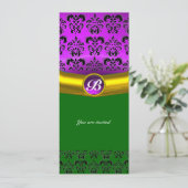 DAMASK GEM STONE MONOGRAM lila Veilchen Einladung (Stehend Vorderseite)
