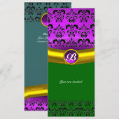 DAMASK GEM STONE MONOGRAM lila Veilchen Einladung (Vorne/Hinten)