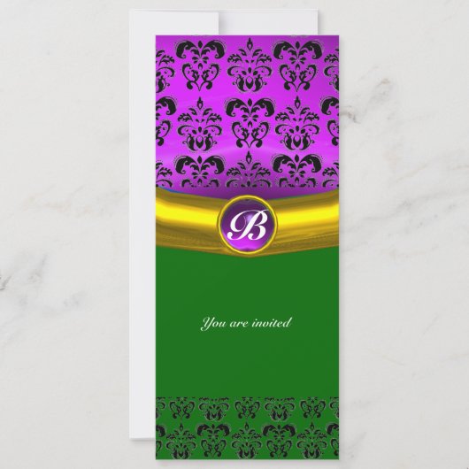 DAMASK GEM STONE MONOGRAM lila Veilchen Einladung (Vorderseite)