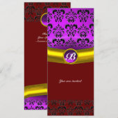 DAMASK GEM STONE MONOGRAM lila Veilchen Einladung (Vorne/Hinten)