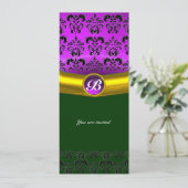 DAMASK GEM STONE MONOGRAM lila Veilchen Einladung (Stehend Vorderseite)