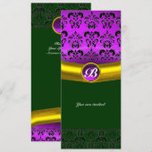 DAMASK GEM STONE MONOGRAM lila Veilchen Einladung (Vorne/Hinten)
