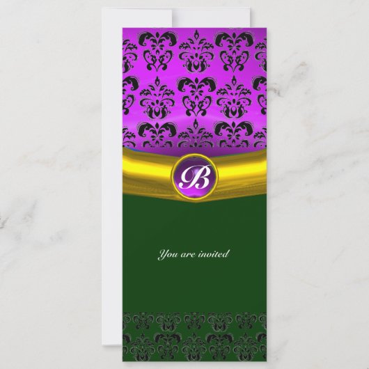 DAMASK GEM STONE MONOGRAM lila Veilchen Einladung (Vorderseite)