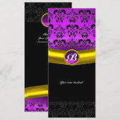 DAMASK GEM STONE MONOGRAM lila Veilchen Einladung (Vorne/Hinten)