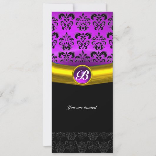 DAMASK GEM STONE MONOGRAM lila Veilchen Einladung (Vorderseite)