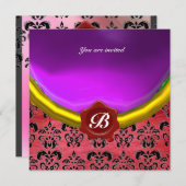 DAMASK GEM STONE MONOGRAM lila violette Seide Einladung (Vorne/Hinten)