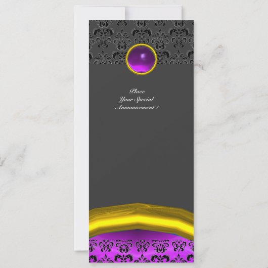 DAMASK GEM STONE MONOGRAM lila violette Seide Einladung (Rückseite)