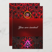DAMASK GEM STONE MONOGRAM red burgundi Einladung (Vorne/Hinten)