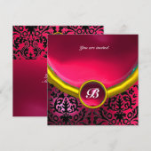 DAMASK GEM STONE MONOGRAM rosa Fuchsia ruby Einladung (Vorne/Hinten)