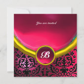 DAMASK GEM STONE MONOGRAM rosa Fuchsia ruby Einladung (Vorderseite)