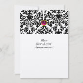 DAMASK GEM STONE MONOGRAM ruby pink fucsia gold Einladung (Rückseite)