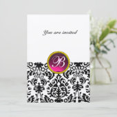 DAMASK GEM STONE MONOGRAM ruby pink fucsia gold Einladung (Stehend Vorderseite)