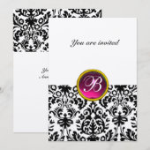 DAMASK GEM STONE MONOGRAM ruby pink fucsia gold Einladung (Vorne/Hinten)