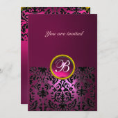 DAMASK GEM STONE MONOGRAM ruby pink fucsia light Einladung (Vorne/Hinten)