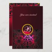 DAMASK GEM STONE MONOGRAM ruby red burgundy Einladung (Vorne/Hinten)