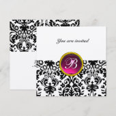 DAMASK GEM STONE MONOGRAM ruby rosa Gold Einladung (Vorne/Hinten)