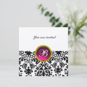 DAMASK GEM STONE MONOGRAM ruby rosa Gold Einladung (Stehend Vorderseite)
