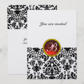 DAMASK GEM STONE MONOGRAM Ruby Rotes Eis Einladung (Vorne/Hinten)