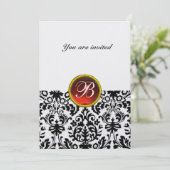 DAMASK GEM STONE MONOGRAM Ruby Rotes Eis Einladung (Stehend Vorderseite)