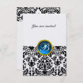 DAMASK GEM STONE MONOGRAM Saphir Blue Eis uAwg Einladung (Vorne/Hinten)