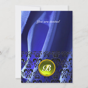 DAMASK GEM STONE MONOGRAM Seide blau Einladung