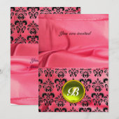 DAMASK GEM STONE MONOGRAM Seide rosa Einladung (Vorne/Hinten)