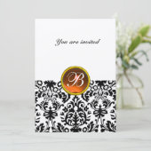 DAMASK GEM STONE MONOGRAM topaz Orangengold Einladung (Stehend Vorderseite)