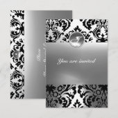 DAMASK GEM STONE MONOGRAM weiß Einladung (Vorne/Hinten)