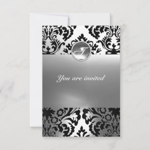 DAMASK GEM STONE MONOGRAM weiß Einladung