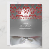 DAMASK GEM STONE MONOGRAM, weißes Band, grau rot Einladung (Rückseite)