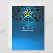 DAMASK GEM STONE MONOGRAMM, blau-gelb uAwg Einladung (Rückseite)